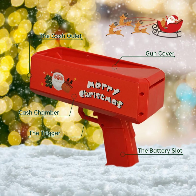 RADSHSP Money Gun Prop Party Bill Gun for Christmas Make It Rain Red Christmas Party Shooter Prop Gun with 200 Pcs Merry Christmas Paper Red&Green Xmas Toy Gun for Christmas New Year Eve Fun Surprise - Image 3
